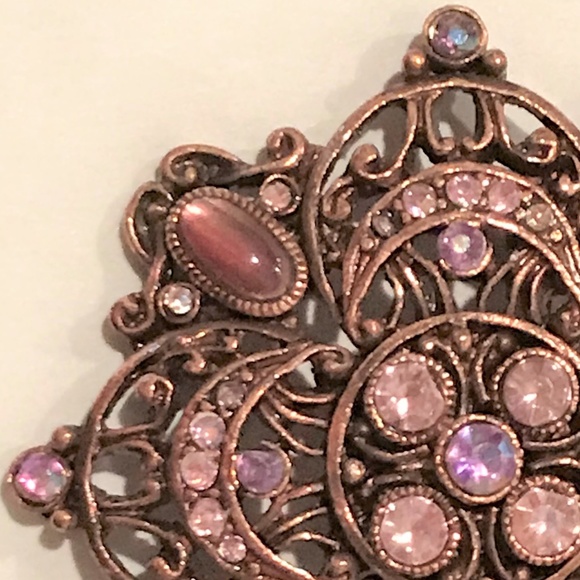 Copper Brooch with Pink, Purple Stones - Picture 4 of 7